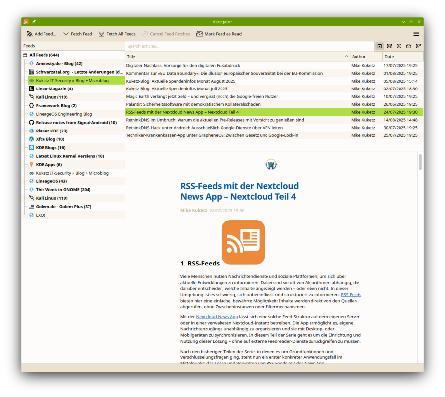Akregator Screenshot